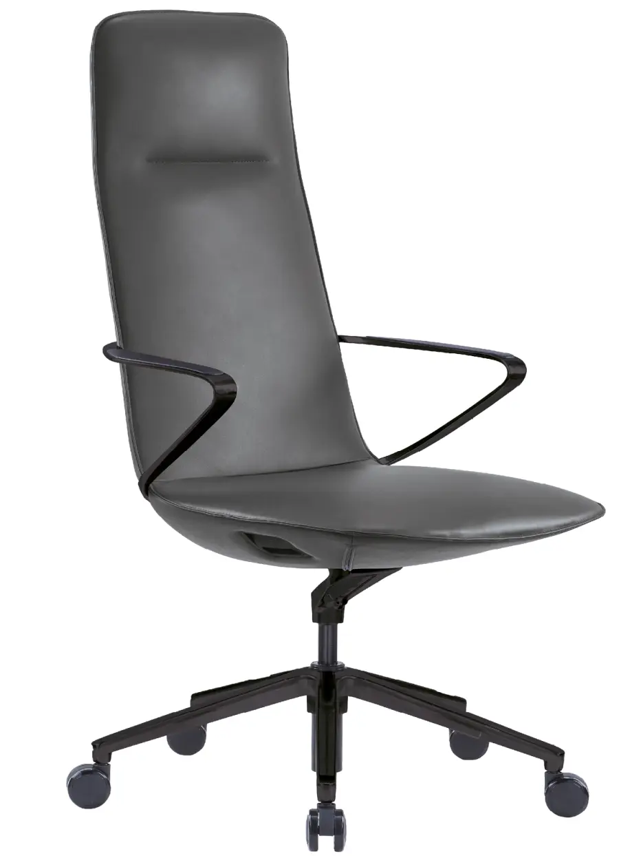 AURA LUX - BLACK, křeslo kancelářské, kříž černý, šedá kůže